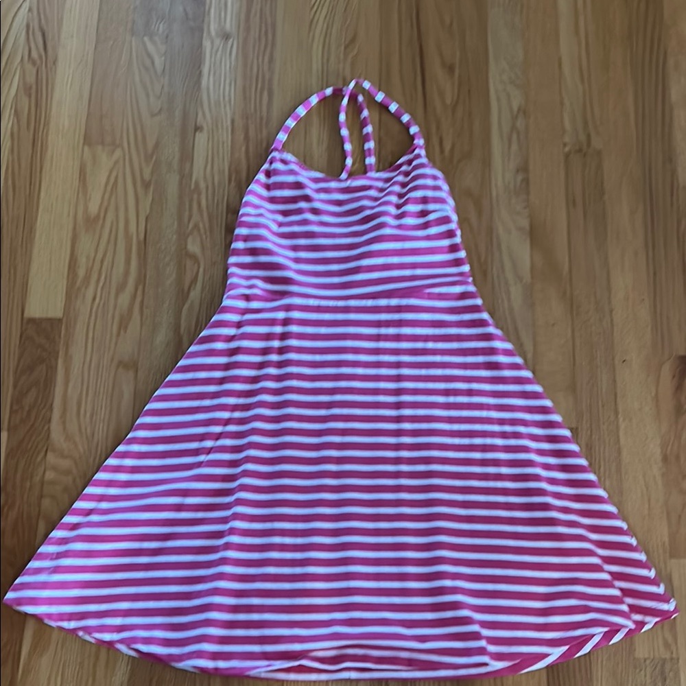 Pink and White Striped thin strap Dress